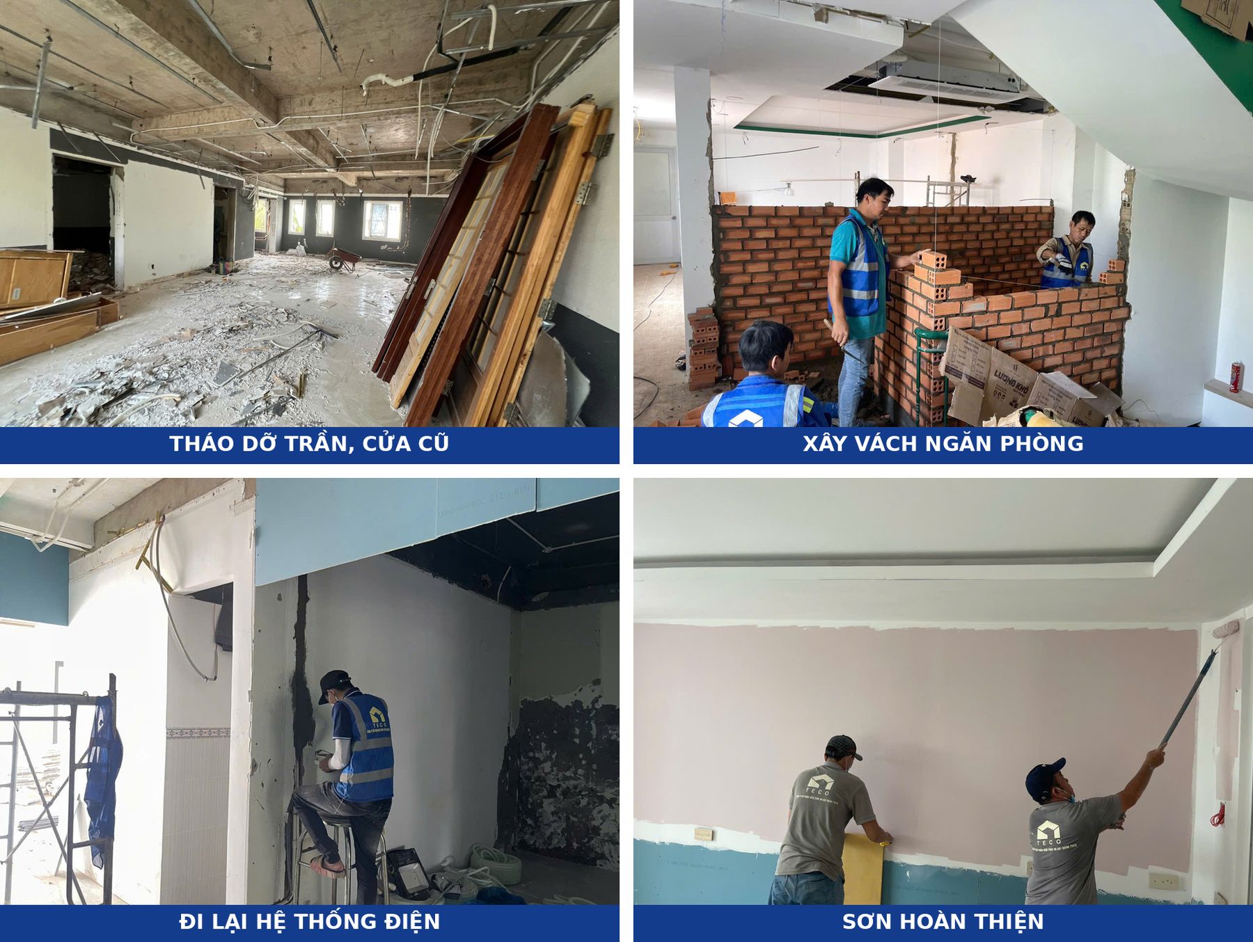 Construction sequence: demolition, building partitions, rewiring and final painting of an English center