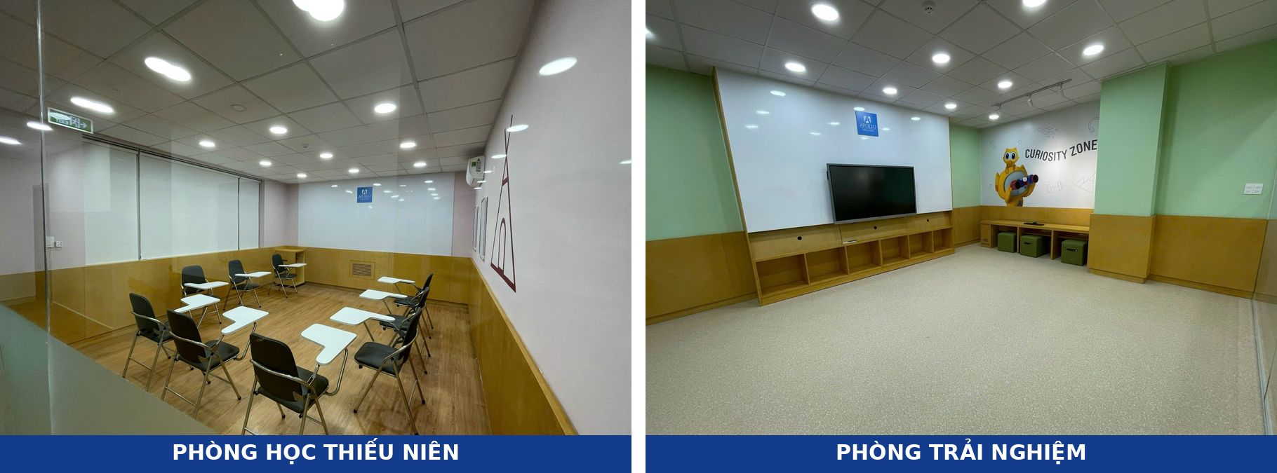 Teen classroom and experience room in an English center