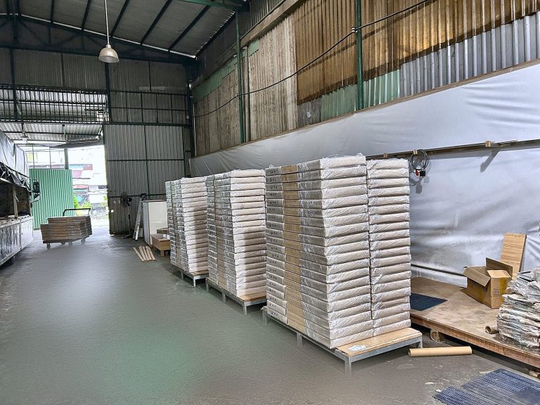 Hospital furniture packed on pallets at TECO workshop