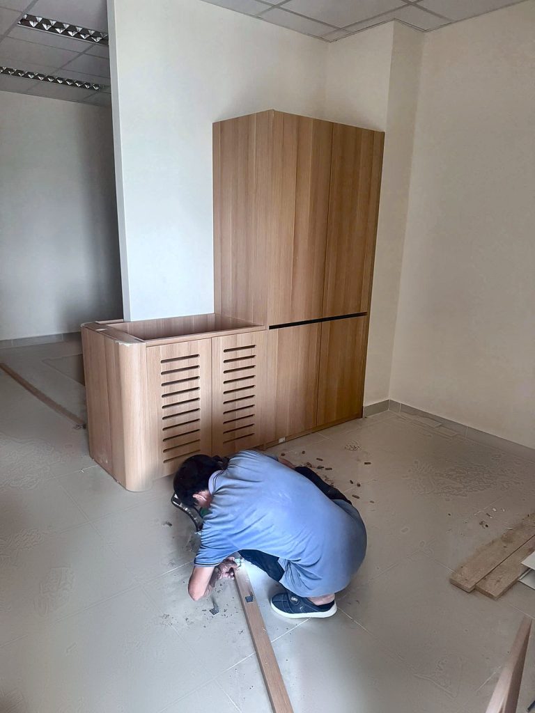 Installing wardrobe and utility counter in an inpatient room