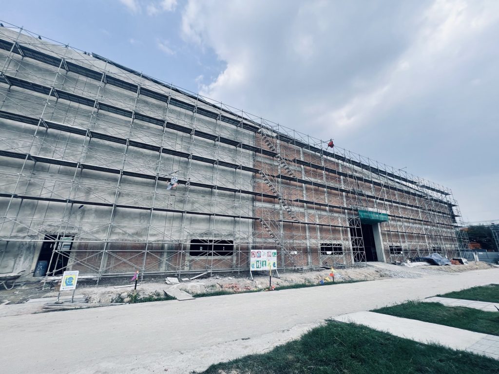 Factory building exterior during the finishing stage